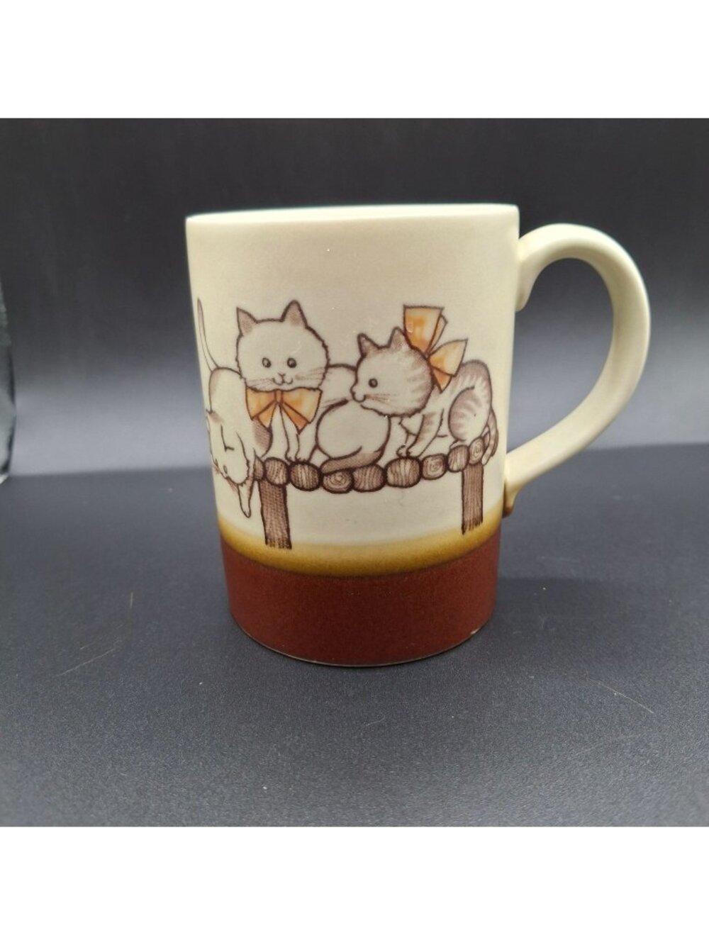 Vintage Otagiri  Ceramic Cat-Themed Coffee Mugs Tan & Brown 8 Oz